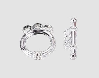 Alloy Toggle Clasps, Ring, Silver Color Plated, Cadmium Free, Nickel Free & Lead Free, 18x14x3.5mm, ***5 sets per order