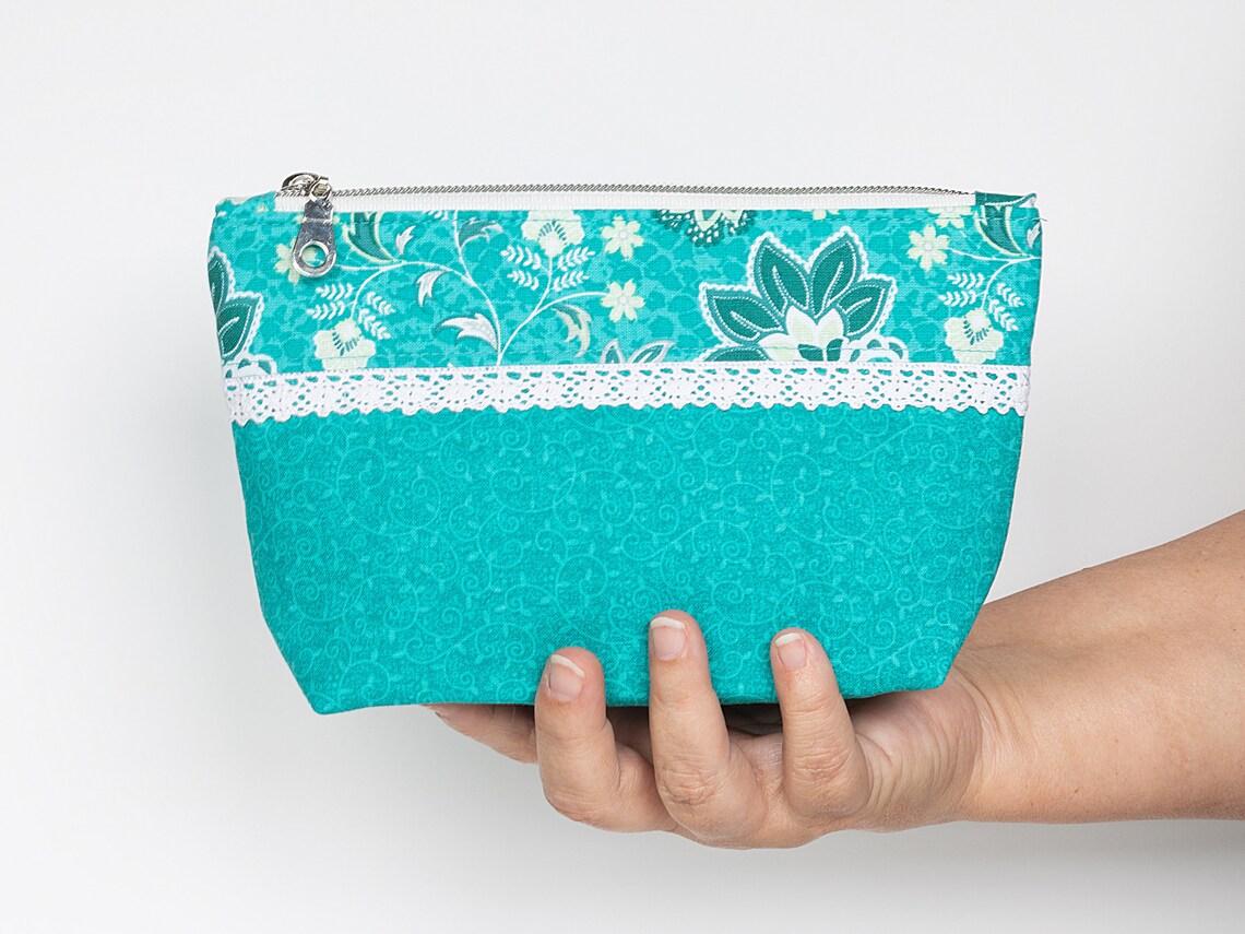 Teal Zipper Pouch, Cosmetic Case, Zippered Travel Bag, Diaper Bag
