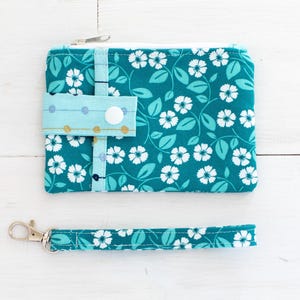Mini bolso de mano verde azulado, cartera pequeña con correa para la muñeca, tarjetero para identificación, monedero con cremallera y correa para la muñeca