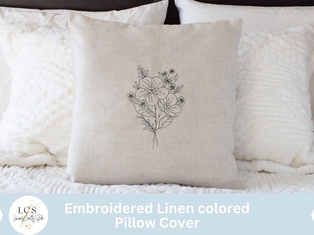 Embroidered Floral Pillow Cover Farmhouse Decor Home Decor Etsy