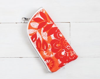 Orange Floral Eyeglass Case: Padded Fabric Sunglasses Pouch