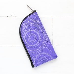 Purple Eyeglass Case, Swirly Purple Fabric Sunglass Case, Fabric Zipper Pouch