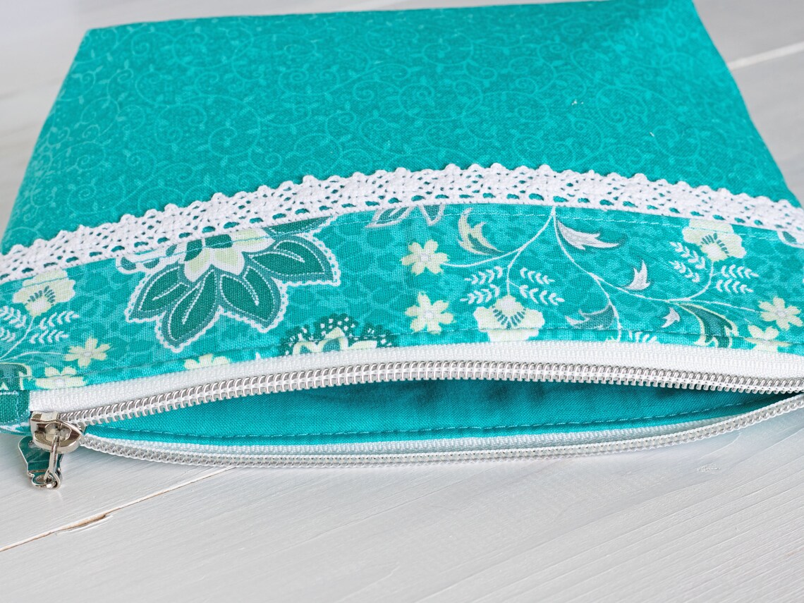 Teal Zipper Pouch, Cosmetic Case, Zippered Travel Bag, Diaper Bag