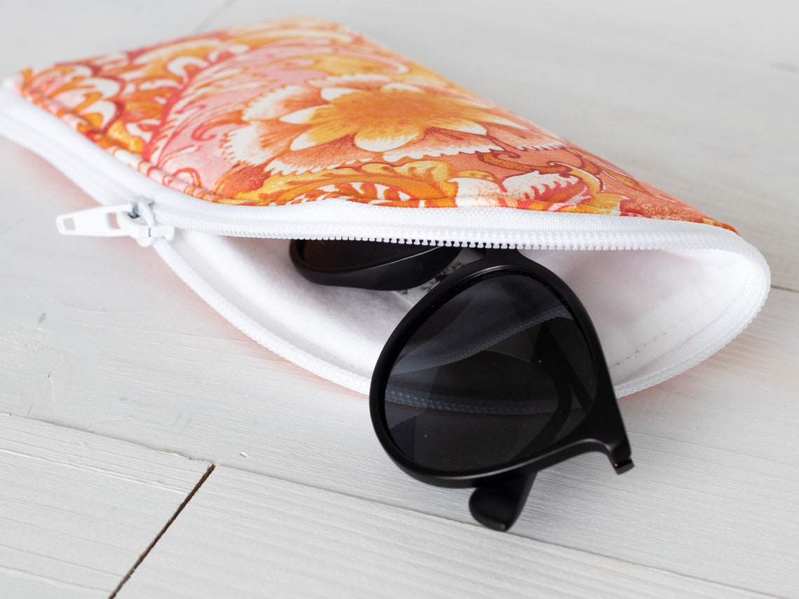 Sunglasses Pouch Orange & White Eyeglass Case Fabric Zipper Etsy