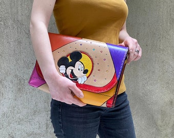 Mickey Mouse Leather Bag, Crossbody Bag, Cross Body Purse, Handmade Bag, Handmade Leather Bag