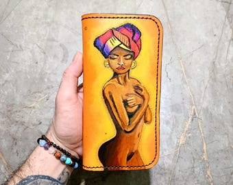 custom women's leather long wallet