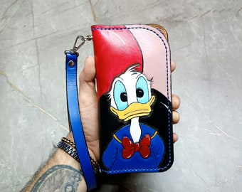 Donald Duck, Travel Wallet, Zipper Wallet, Comic Book Wallets, Mens Leather Wallet Bifold, Bridle Leather Wallet, Edc Wallet