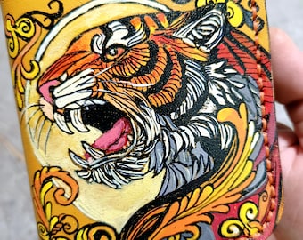 Tiger theme custom-made leather mini wallet