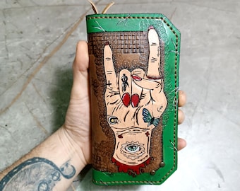 Rebel Hand Themed Long leather wallet portfolio bag