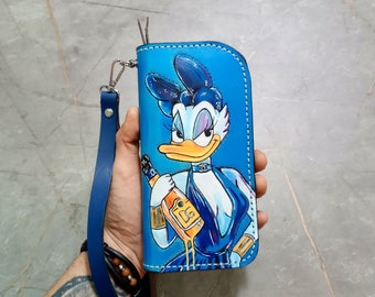 Custom Mens Leather Wallets, Shell Cordovan Wallet, Goth Wallet, Mens Leather Wallet Bifold, Daisy Duck Wallet