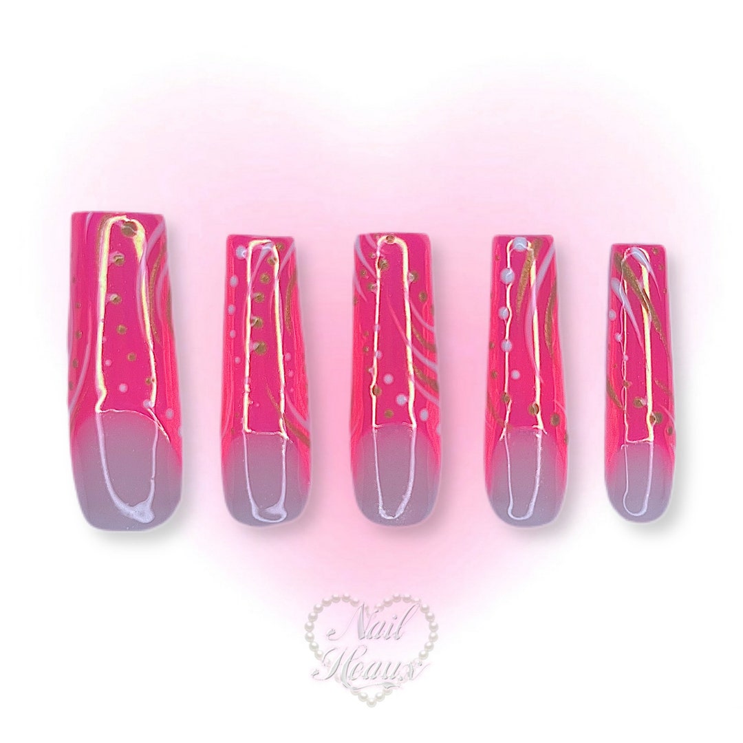 90s BABY Y2K Hot Pink French Tip Nails Unichrome Old School White Gold