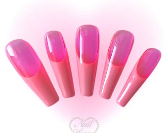 Reusable Cow French Tip Pink Press on Nails - Etsy