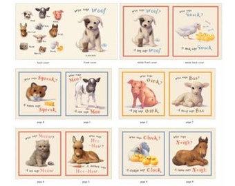 Animal Friends Who Says Woof 100% Cotton Soft Fabric Book Panel