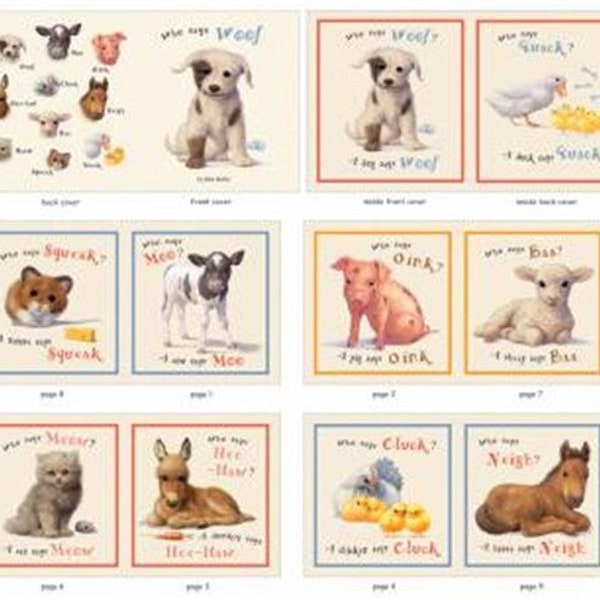 Animal Friends Who Says Woof 100% Cotton Soft Fabric Book Panel