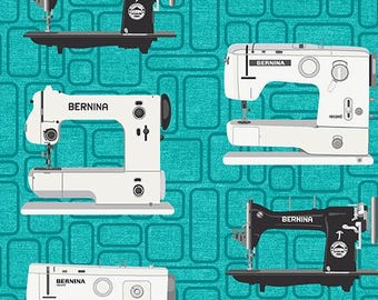 Vintage Bernina Sewing Machine Teal 100% Cotton Fabric 0227984B Benartex Bernina Vintage Teal