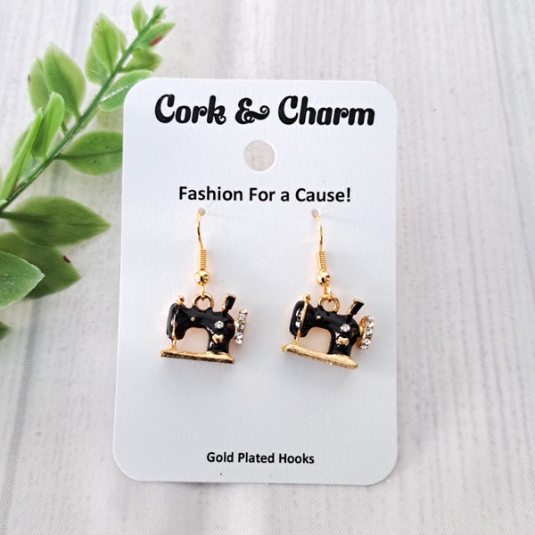 Black 3D Sewing Machine l Gift for Sewers l Gift for Sewists l Gift for Crafters l Kawaii l Novelty Earrings l Gold Earrings