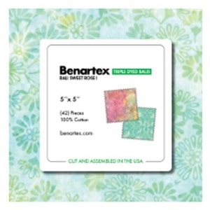 Sweet Rose 1 Bali Batik Charm Pack 5&quot; Squares 100% Cotton Fabric Bundle 42pc Benartex