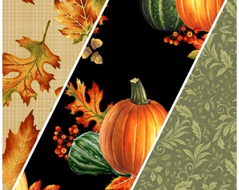 Autumn Elegance Pumpkins- 1 yard cut each - 3 Yard Quilt - 100% Cotton Quilting Fabric Bundle