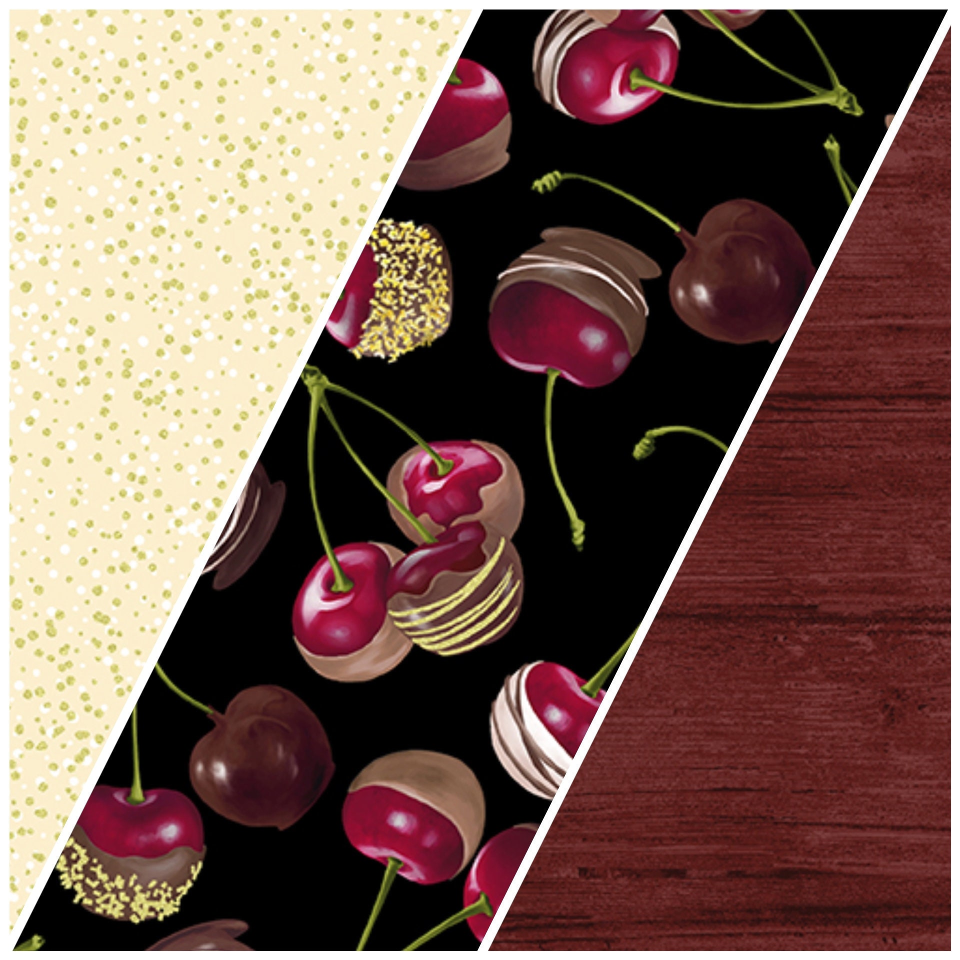 Chocolicious - Chocolate Cherries Black Digitally Printed Yardage