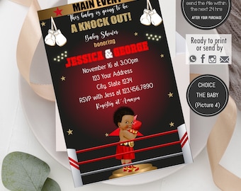 BOXING baby shower invitation, Boxing invitation, Box Invitation, Boxing birtdhay, little prince boxer, Sports Baby Shower. BOX01