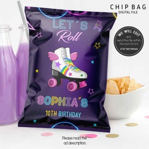 Roller skate Chip bag, Roller skating birthday party favors, skating favors, neon roller skate birthday, skate party favors. SK01