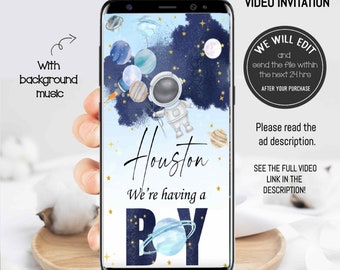 ASTRONAUT Baby shower Invitation, Space invite, outer space invitation, Astronaut video invitation, Houston we have a boy baby shower. ASBS2