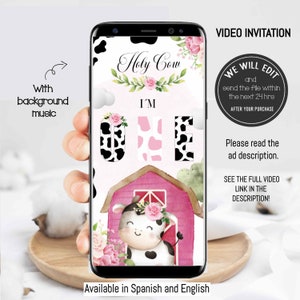 Caramba, convite de vídeo de vaca, convite de aniversário de vaca, caramba, sou um convite, primeira aniversariante de vaca. Convite para chá de bebê de vaca sagrada. VACA01
