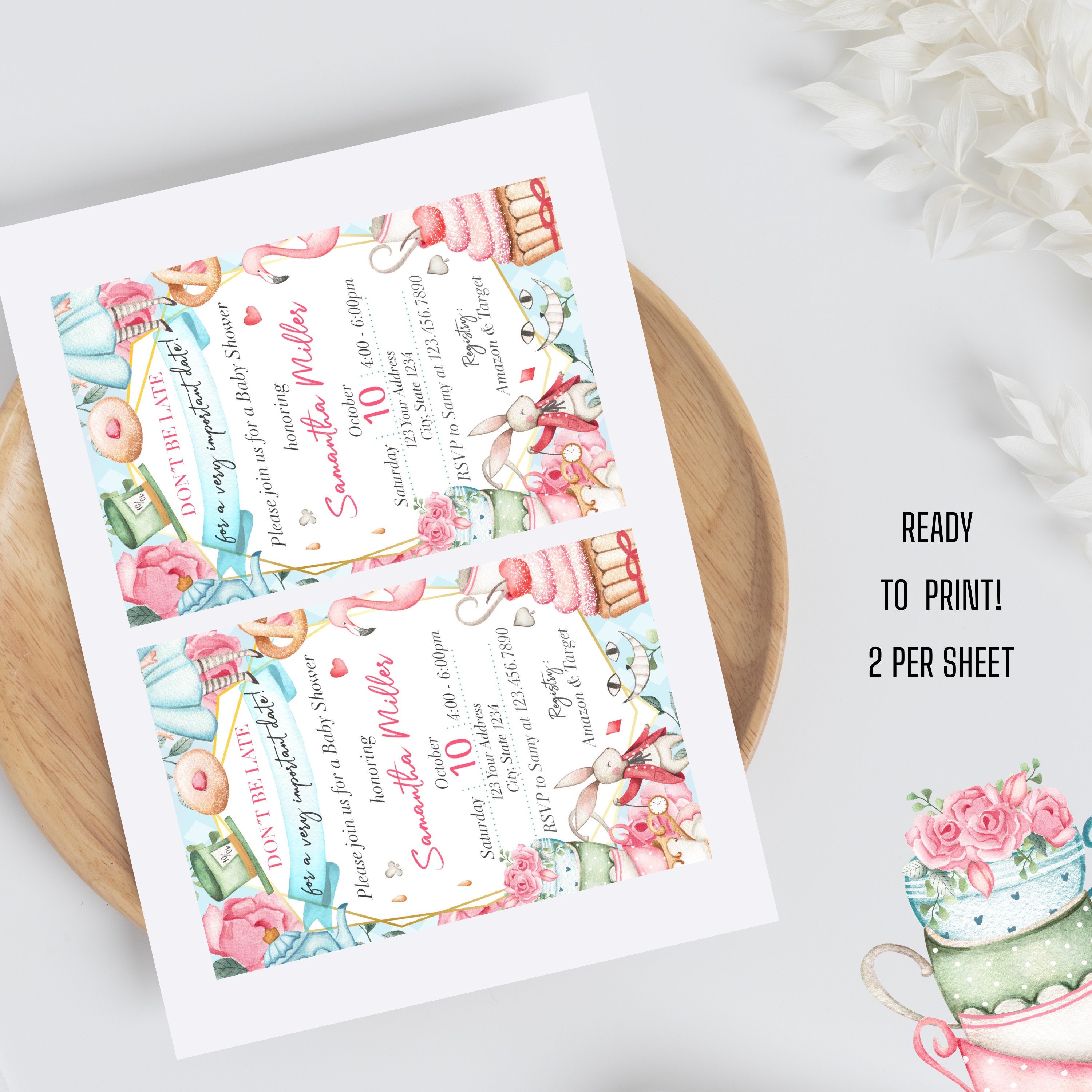 T1 Invite Tea Party Baby Shower Invitation, Mad Tea Party, Wonderland Baby Shower ...