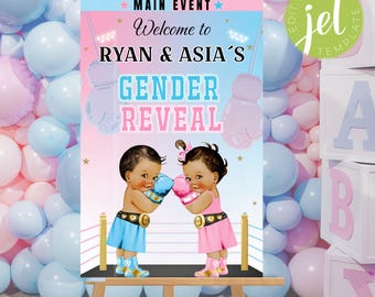 Boxing gender reveal, Boxing welcome sign, gender reveal party, gender reveal welcome sign,  Boxer welcome sign, Edit yourself. GR01