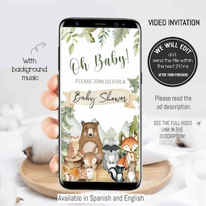 Woodland Babypartyeinladung, Video Einladung, Waldeinladung, Waldtiere Babyparty, Waldbabypartyjunge. FB02
