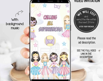 Superhero girls video invitation, Superhero girls birthday, superhero girl invitation,Girl superhero birthday invitation. Supergirls. SG1