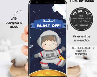 ASTRONAUT video Invitation, Astronaut invitation, Astronaut Birthday invitation, Space invite, Astronaut party, blast off invitation