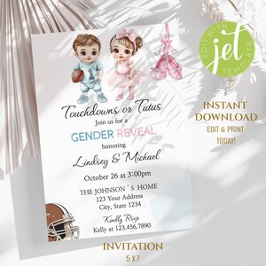 Touchdowns o invito per rivelazione del sesso in tutù, rivelazione del sesso, rivelazione del sesso in tutù o football, neonati castani. Download immediato. TT02