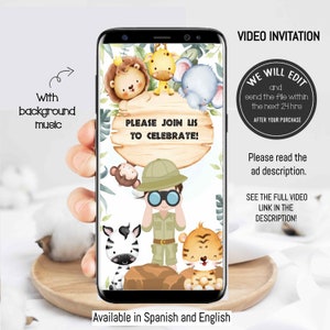SAFARI video Invitation, jungle safari birthday, Jungle party invitation, jungle birthday invitation, Safari invitation,Safari animals party