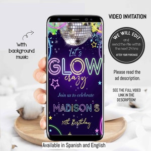 NEON PARTY video invitation, GLOW video invitation, Glow party invitation, Glow in the dark invitation, Glow Party Birthday, Neon party.