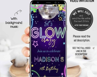 NEON PARTY video invitation, GLOW video invitation, Glow party invitation, Glow in the dark invitation, Glow Party Birthday, Neon party.