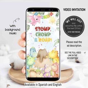 Dinosaur video invitation, Dino invitation, Dinosaur Birthday invitation, Dinosaur party invite, Prehistoric invitation. Boy or Girl. DIN2