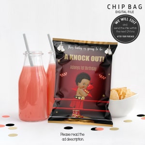 BOXING Chip bag, boxing baby shower favors, Boxing baby shower, Boxing birtdhay, little prince boxer, Sports Baby Shower. BOX01