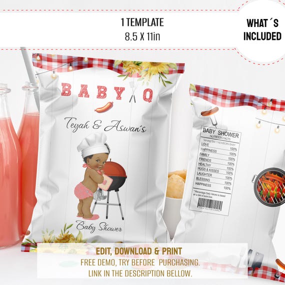 BABYQ CHIPBAG Baby shower, party favors, Babyque chip bag,BBQ Chip Bag Printable wrapper,chip bag baby shower Customizable. Bbq01