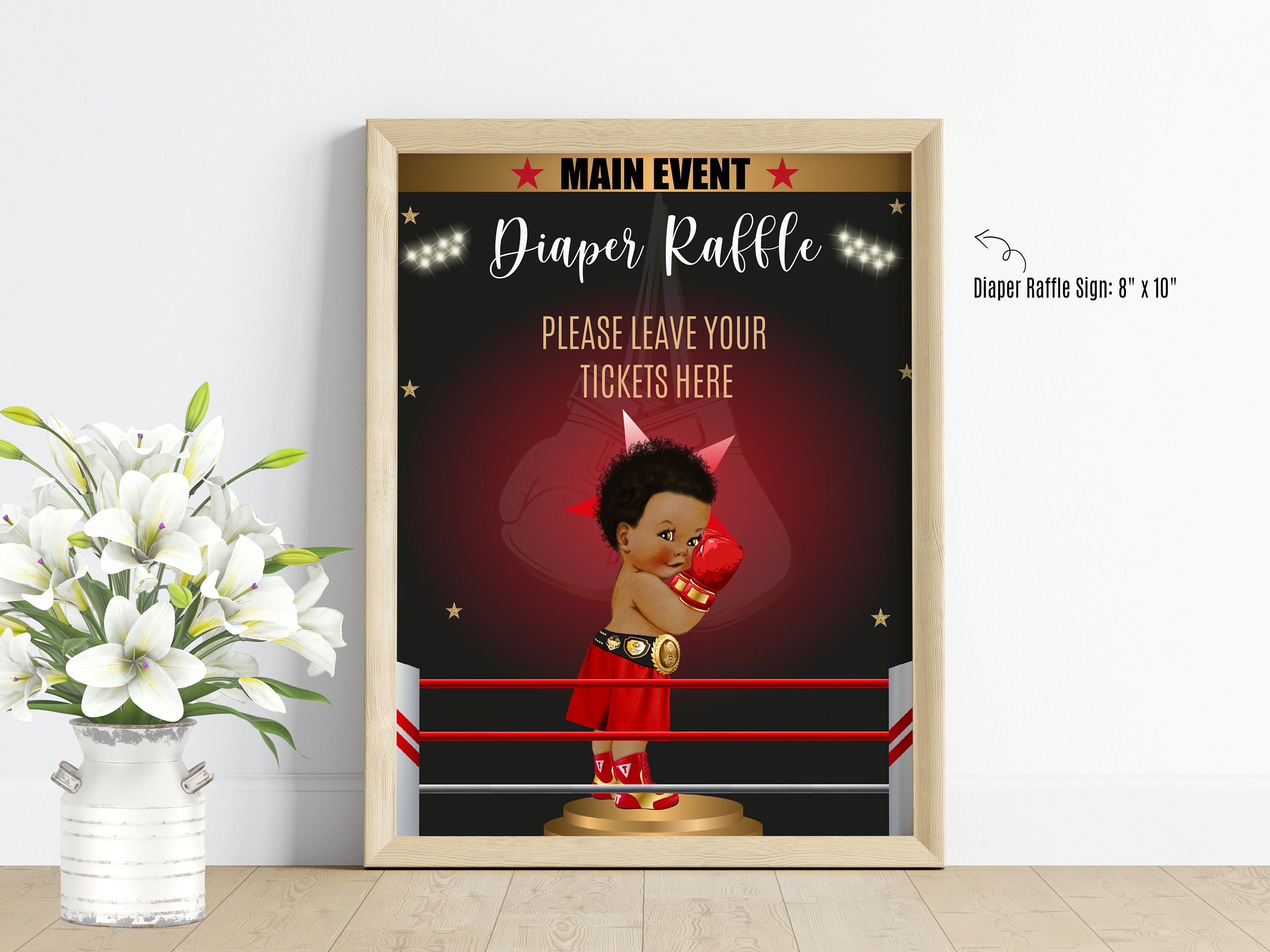 Afrocentric Raffle Boxing Diaper Raffle Tickets and Table Sign, Baby Boy African American ...
