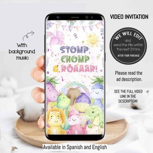 Girl Dinosaur video invitation Dinosaur girl invitation Dino invitation Dinosaur Birthday invitation Dinosaur party invite Pink dinosaur