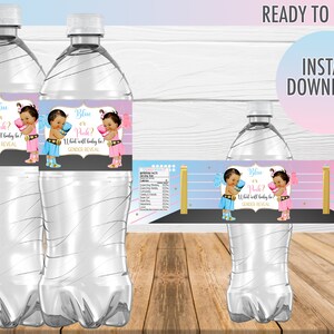 Gender reveal water bottle labels, boy or girl gender reveal party, gender reveal labels, brunette babies. Instant download. GR01