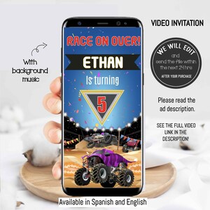 Monster Truck video Invitation, Monster truck invite, monster truck party, monster truck birthday invitation, boy party invitations