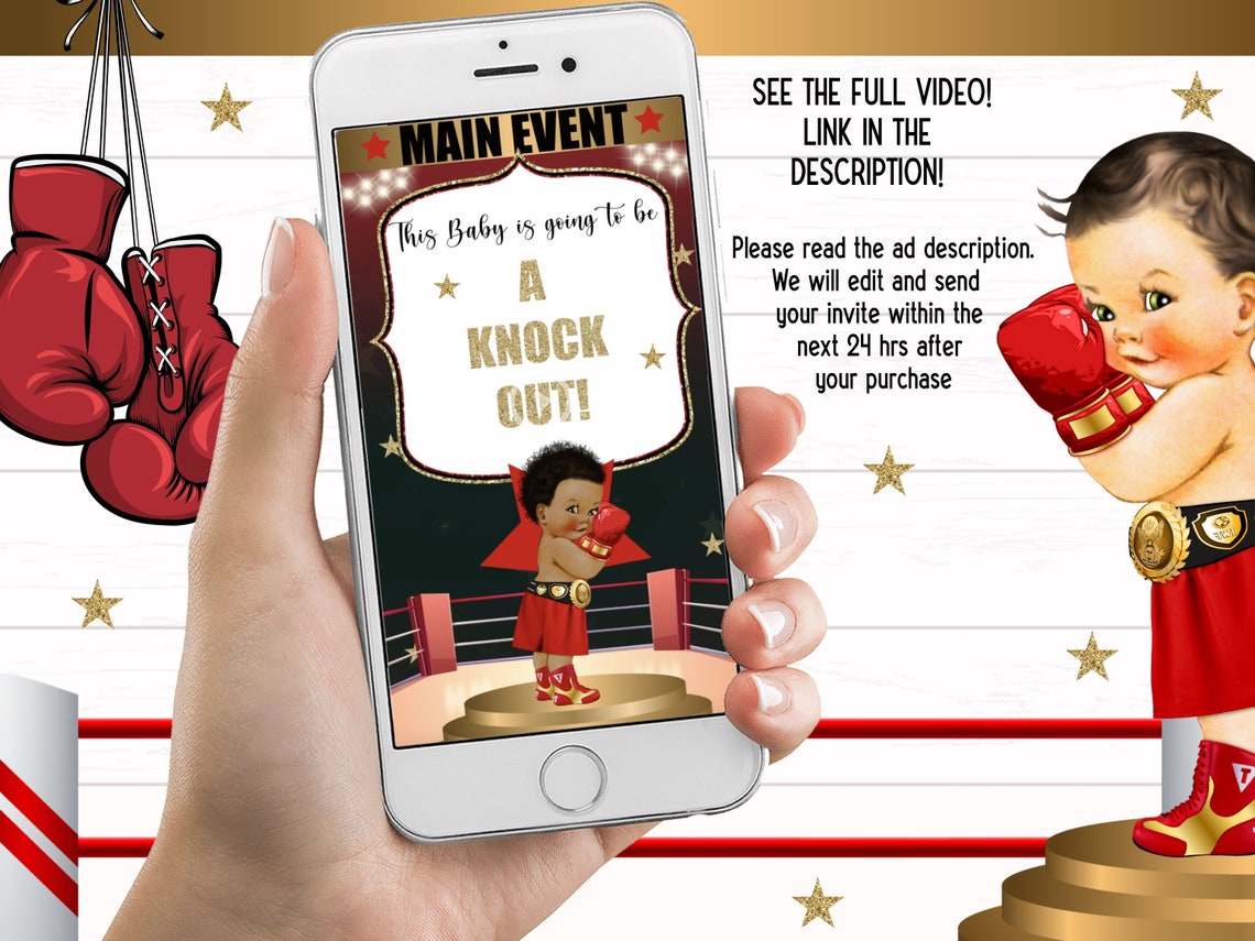 BOXING Baby Shower Video Invitation Boxing Invitation Box Etsy