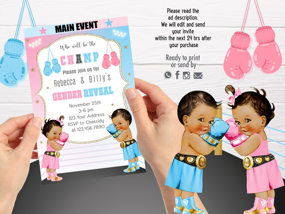 BOXING Gender Reveal Invitation Boxer Gender Reveal Girl or Etsy