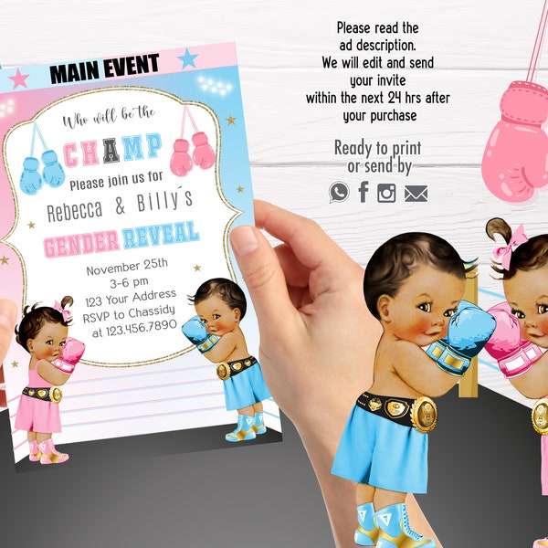 Boxing Gender Reveal Invitation Etsy
