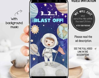 ASTRONAUT video Invitation, Space birthday invitation, Astronaut invitation,Astronaut Birthday invitation,Space invite, blast off party