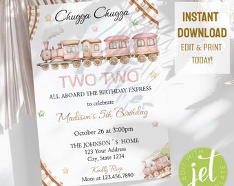 Chugga chugga two two invitation, Train 2Nd Birthday, choo choo i'm 2 birthday invite, Chugga Two Two Invitation, Instant Download.TG1
