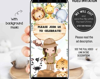 SAFARI video Invitation, jungle safari birthday, Jungle party invitation, jungle birthday invitation, Safari invitation,Safari girl birtdhay