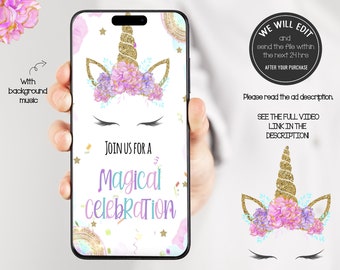 Unicorn Video Invitation, Unicorn Party, Unicorn Birthday, Unicorn invite, Magical Unicorn, Unicorn party, unicorn rainbow birthday. U2